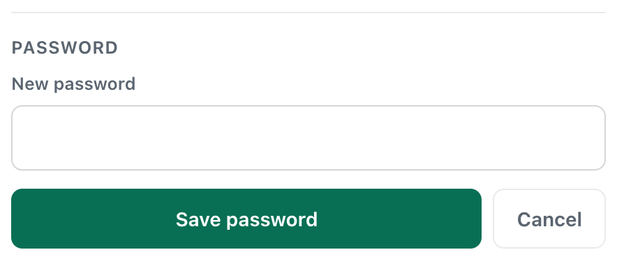 the cicadachat Set a password form with only a New password field and Save password and Cancel buttons